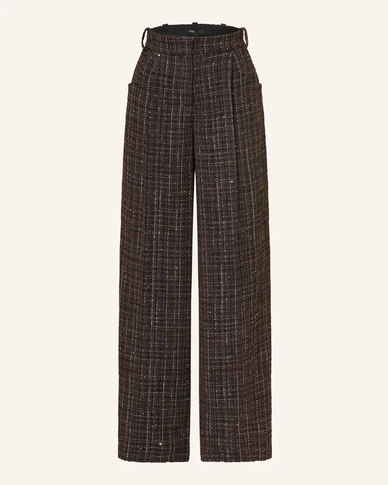 Maje Marlenehose aus Bouclé mit Glitzergarn und Pailletten Braun