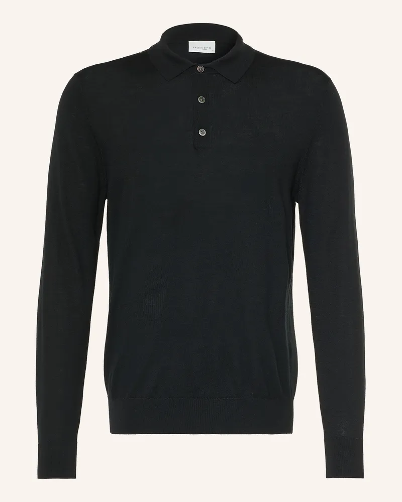 Profuomo Strick-Poloshirt schwarz Schwarz