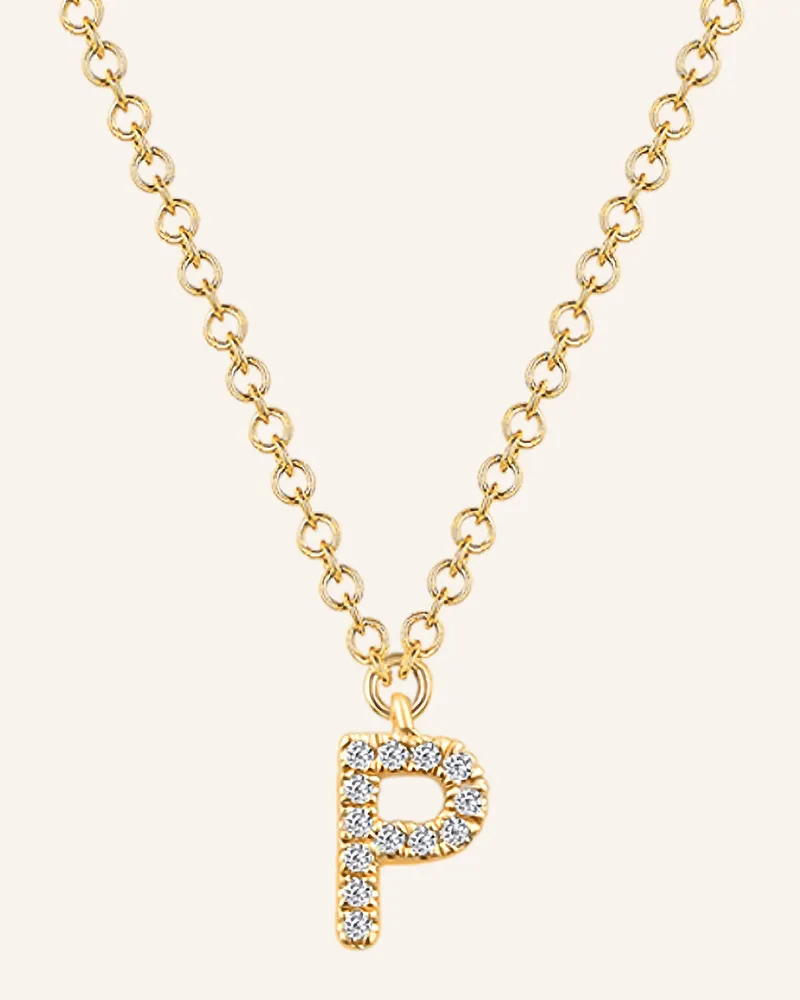 Leaf INITIALIEN Halskette „P“ aus 14 Karat Gelbgold mit Diamanten Gold
