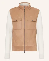 HUGO BOSS Lederjacke PLUMBO im Materialmix Beige