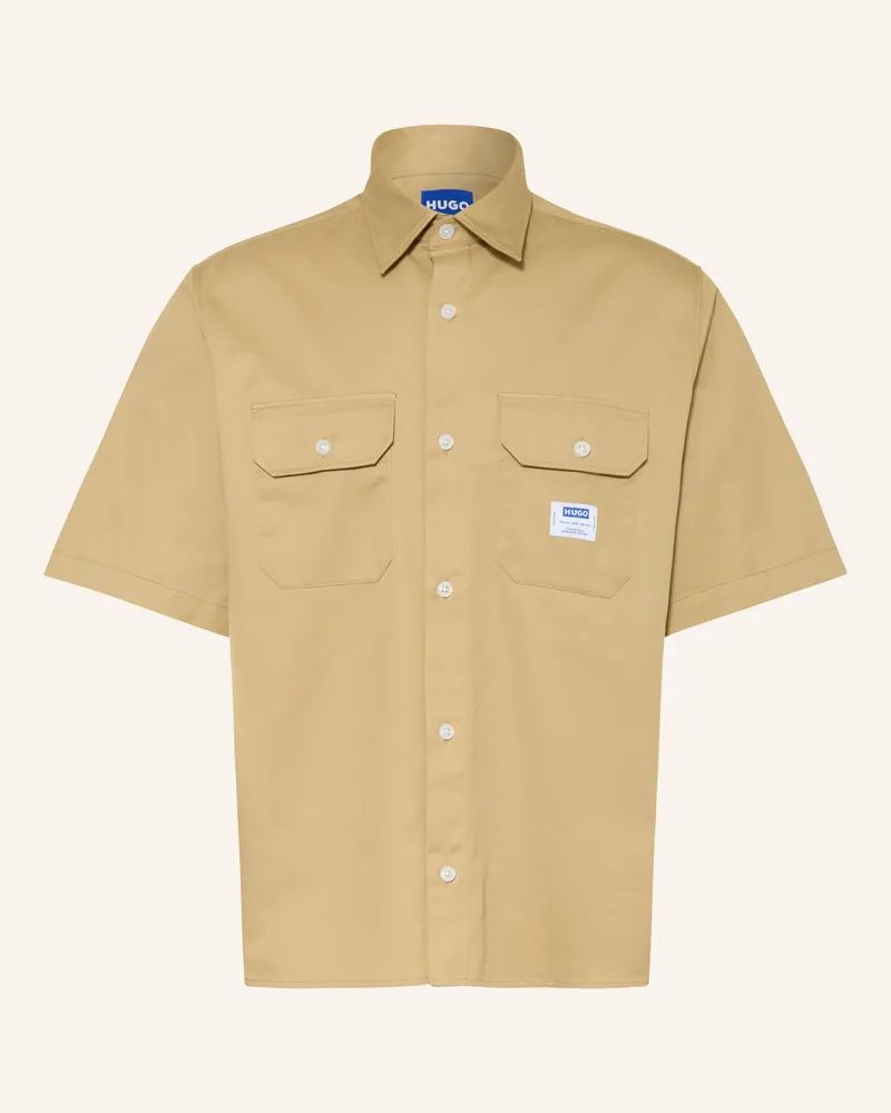 HUGO BOSS Kurzarm-Hemd Ekyno Comfort Fit beige Hellbraun