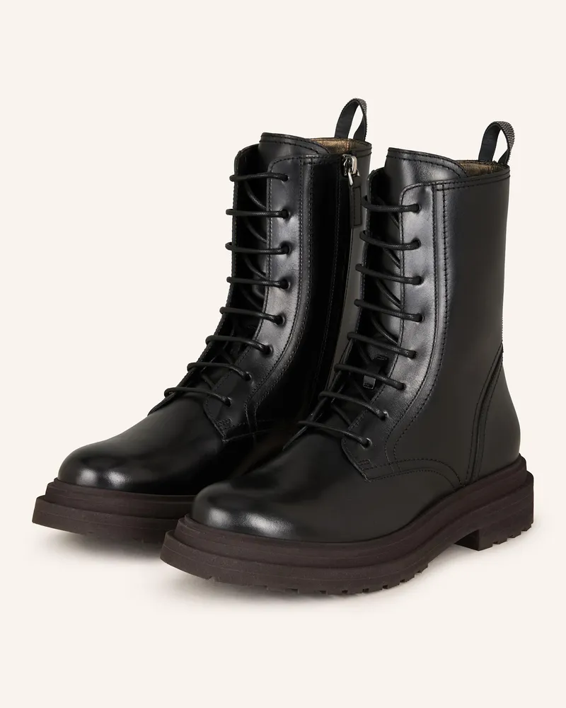 Brunello Cucinelli Schnürboots mit Schmucksteinen Schwarz