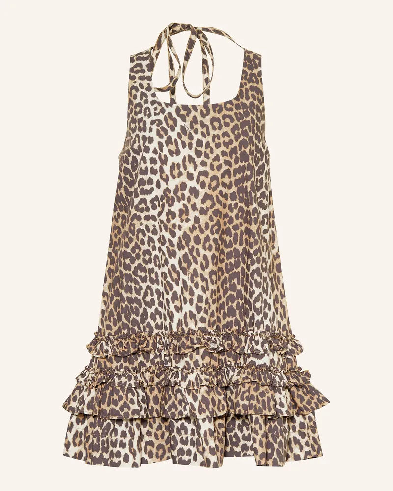 Ganni Kleid mit Volants Hellbraun