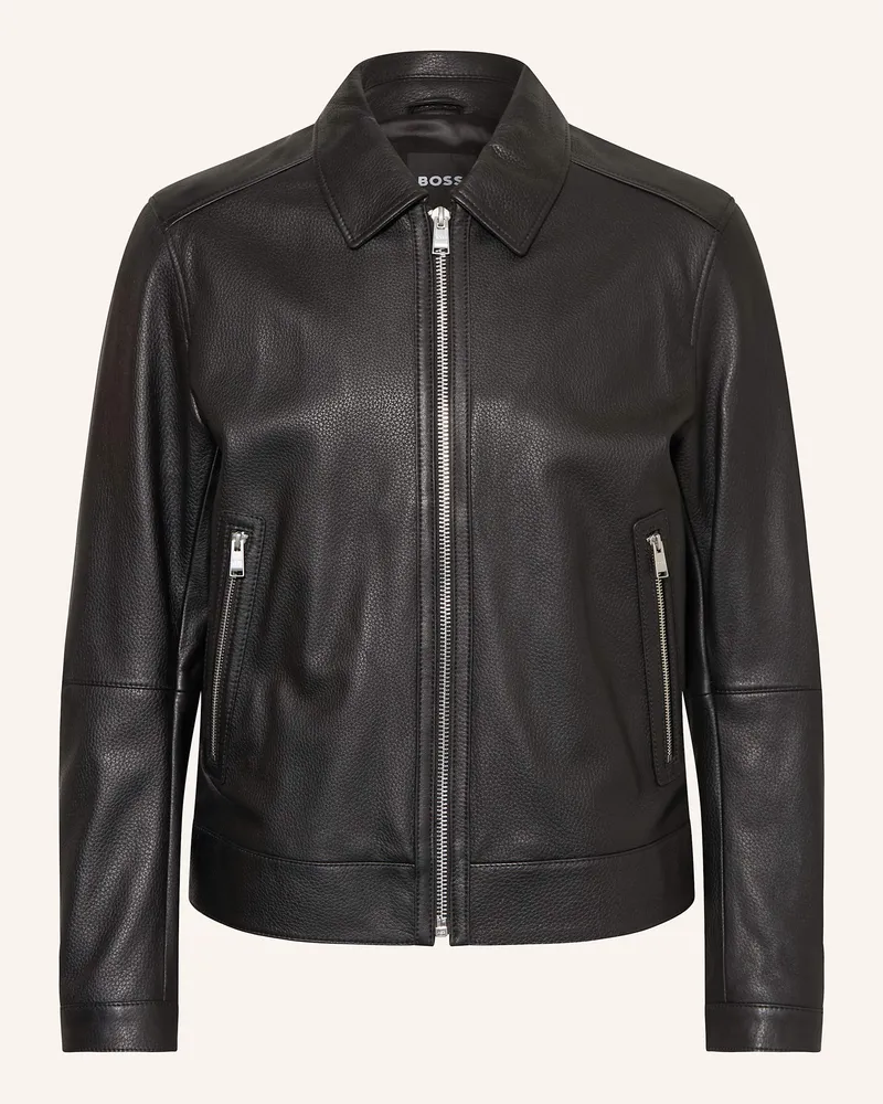 HUGO BOSS Lederjacke H-MAPSON4 Regular Fit Schwarz