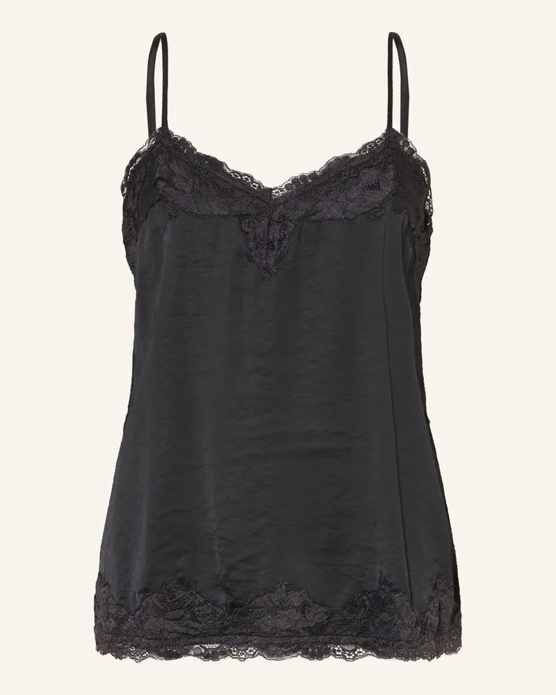 Oui  Satintop Mit Spitze schwarz Schwarz
