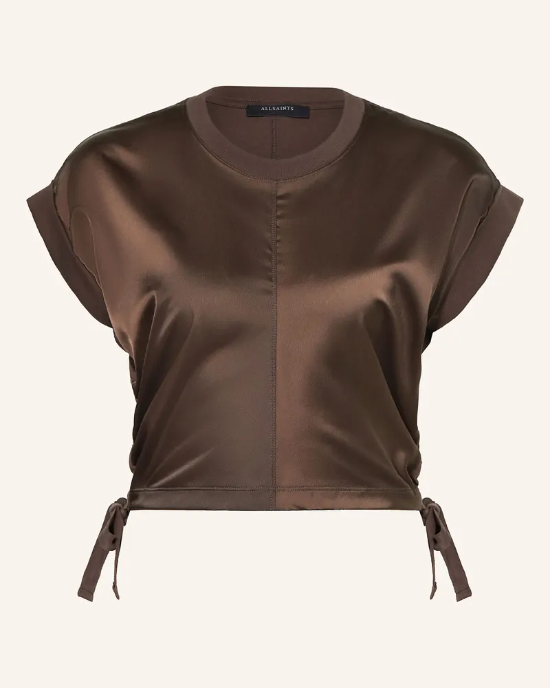 AllSaints T-Shirt MIRA im Materialmix Dunkelbraun
