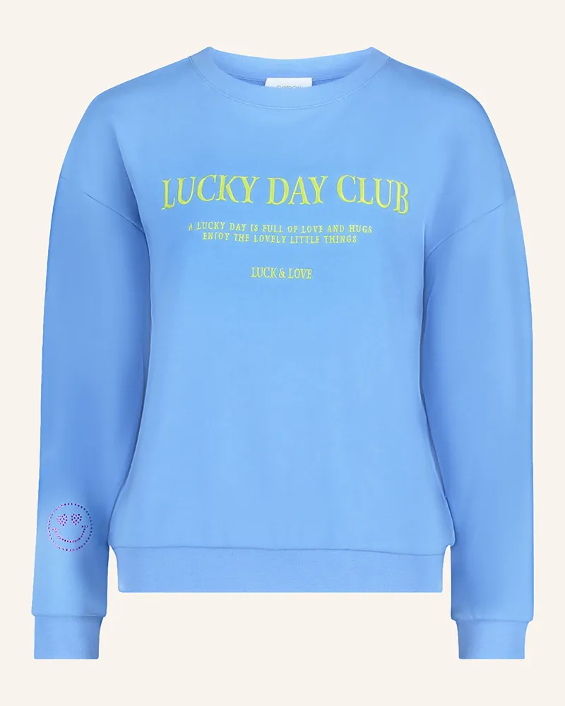 Cartoon Sweatshirt mit Schmucksteinen Hellblau