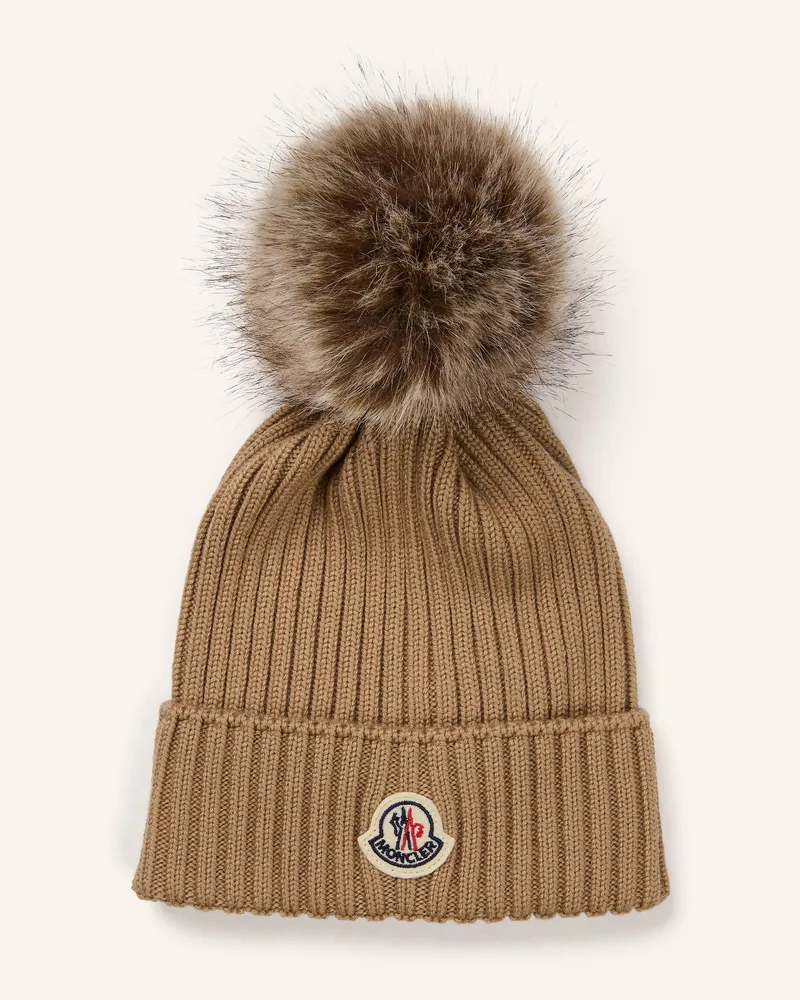 Moncler Mütze Mit Kunstfell beige Camel