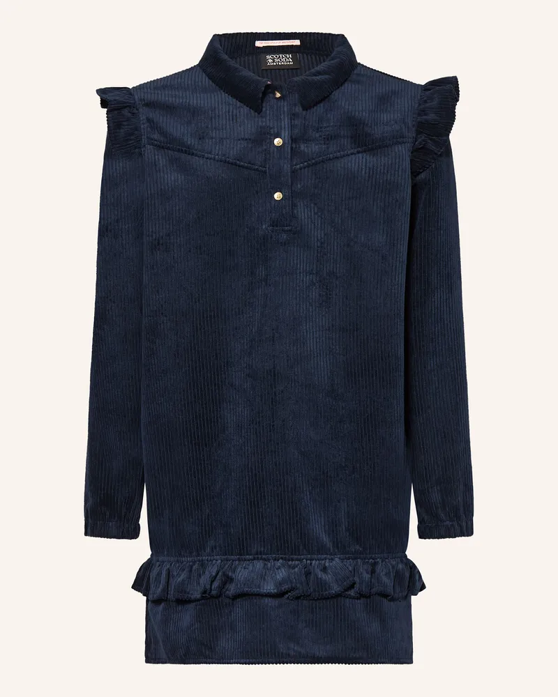 Scotch&Soda Hemdblusenkleid aus Cord mit Rüschen Dunkelblau