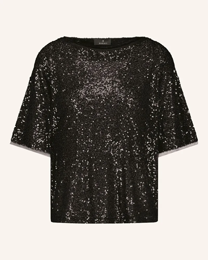 monari T-Shirt aus Mesh mit Pailletten Schwarz