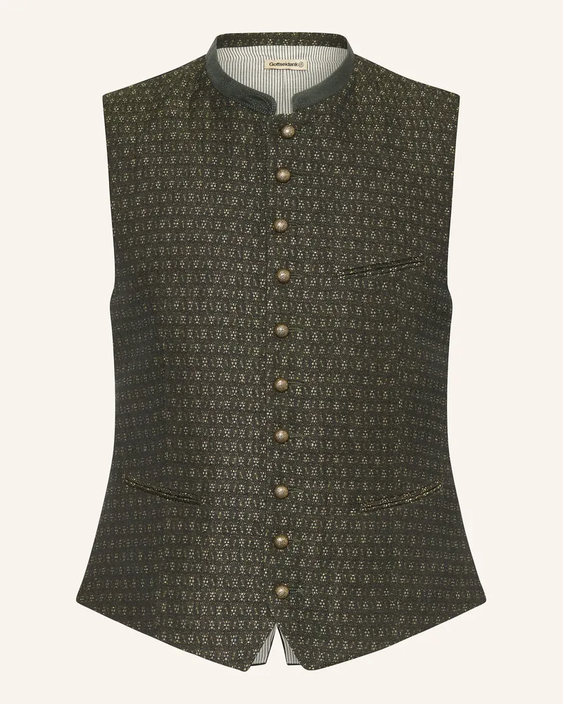 Gottseidank Trachtenweste KONSTANTIN Extra Slim Fit mit Leinen Oliv