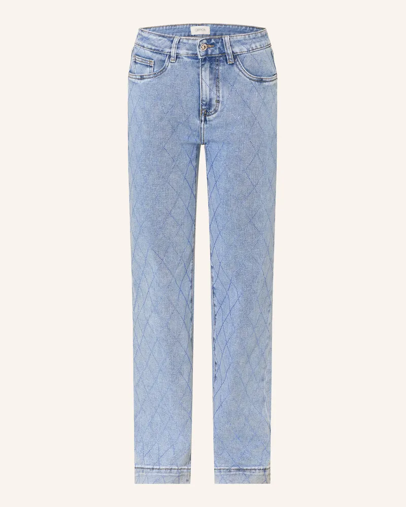 Cartoon Straight Jeans mit Schmucksteinen 8618