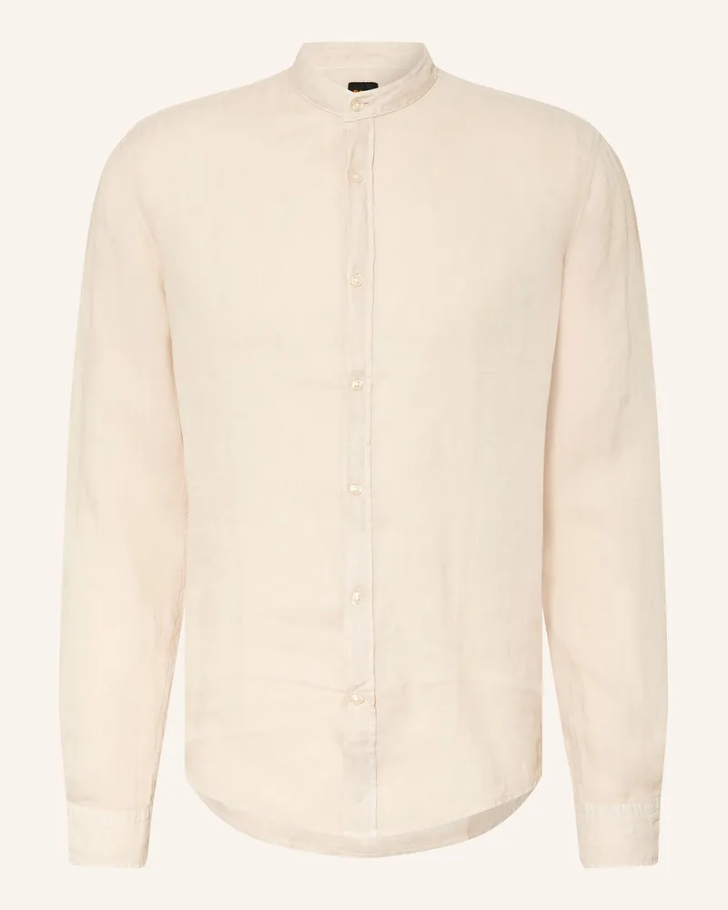 HUGO BOSS Leinenhemd Race Regular Fit Mit Stehkragen beige Hellbraun