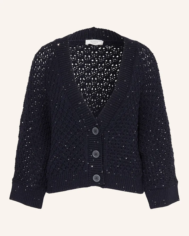 Peserico Strickjacke mit Pailletten und 3/4-Arm Dunkelblau