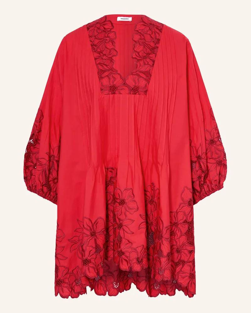 Sandro Kleid mit Lochspitze Rot