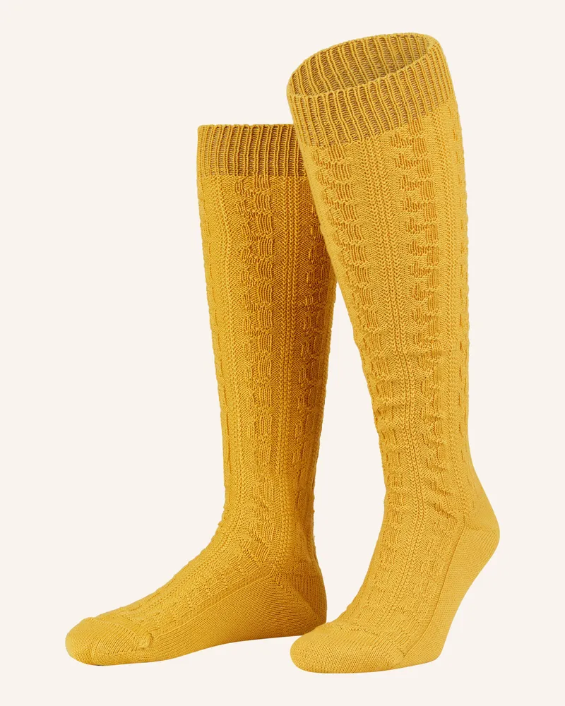 Lusana Trachten-Kniestrümpfe gelb 05