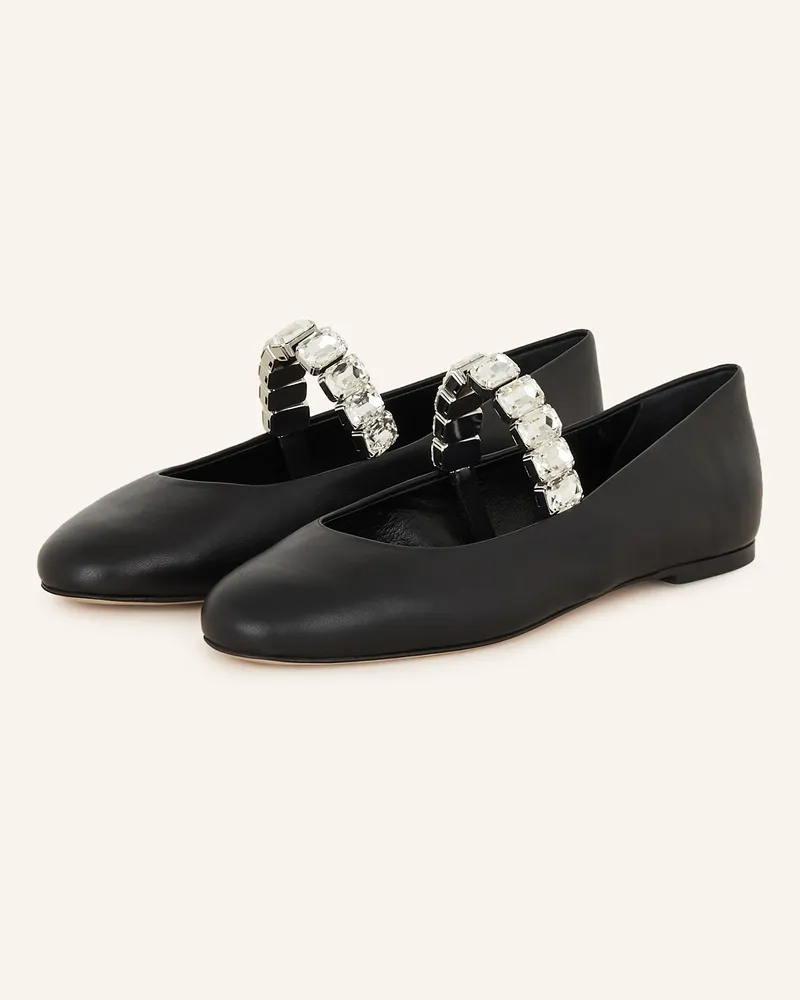 Casadei Mary-Jane-Ballerinas CRYSTAL mit Schmucksteinen Schwarz