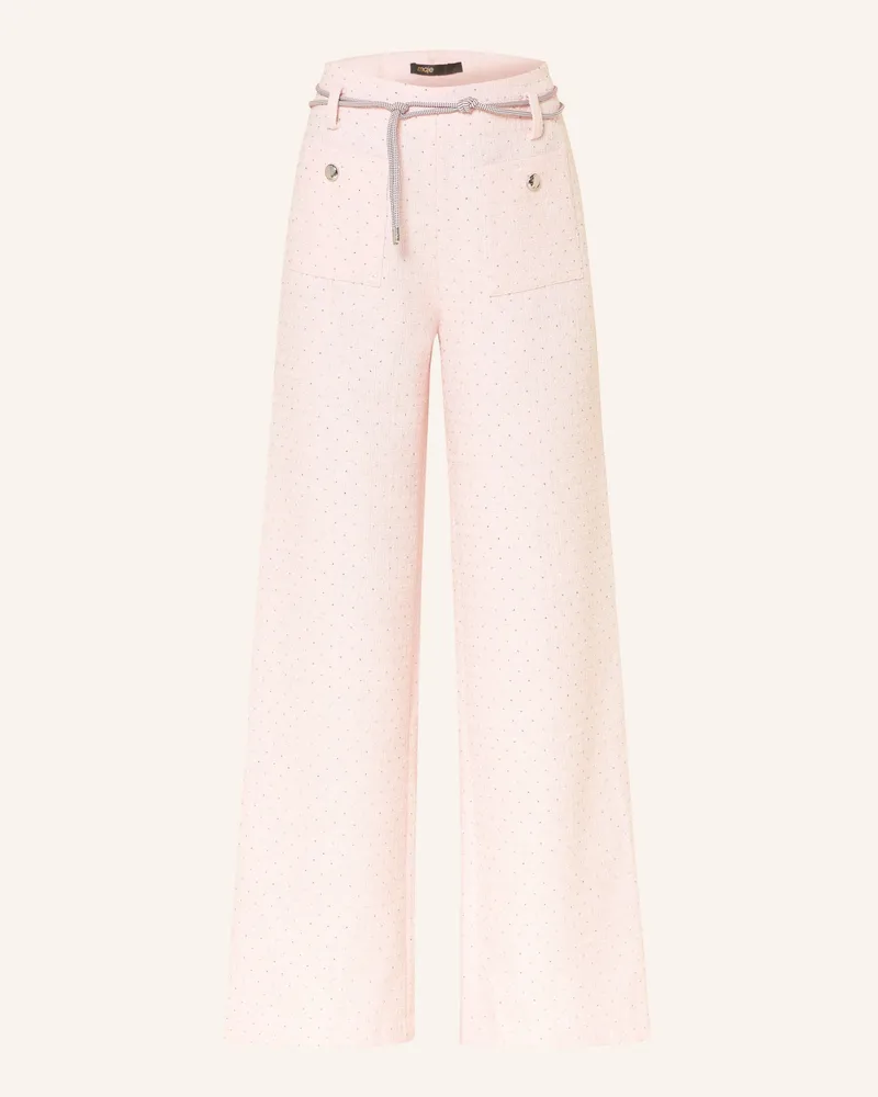 Maje Tweed-Hose mit Schmucksteinen und Glitzergarn Hellrosa