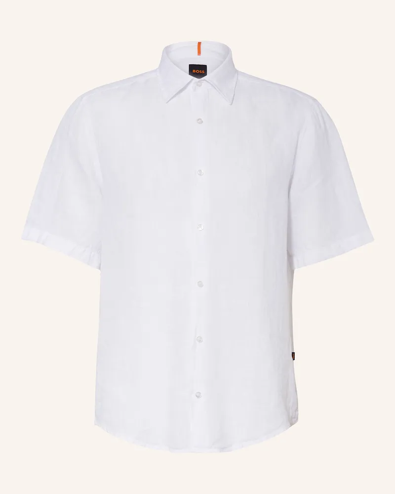 HUGO BOSS Kurzarm-Hemd RASH Regular Fit aus Leinen Weiss