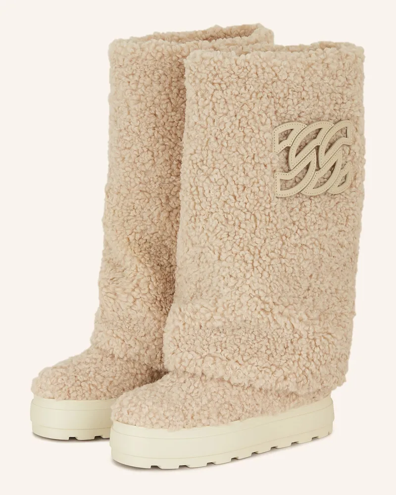 Casadei Plateau-Boots mit Teddyfell Creme