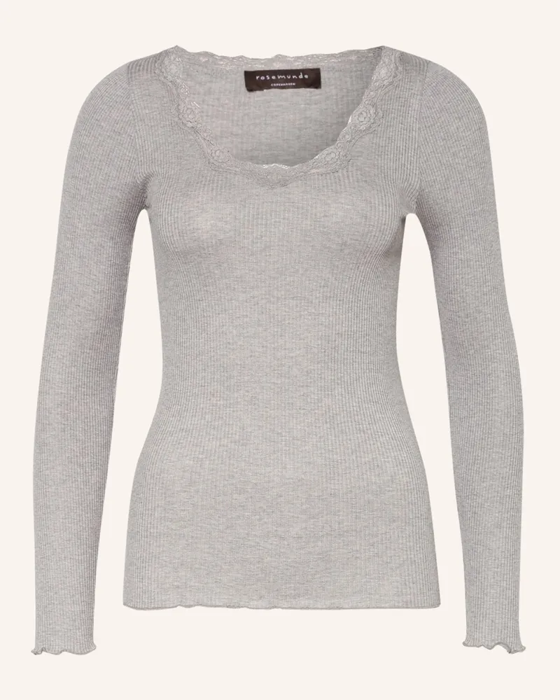 Rosemunde Longsleeve BABETTE aus Seide mit Spitzenbesatz Hellgrau