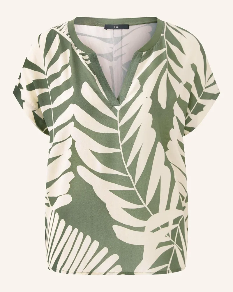 Oui  Blusenshirt im Materialmix Oliv