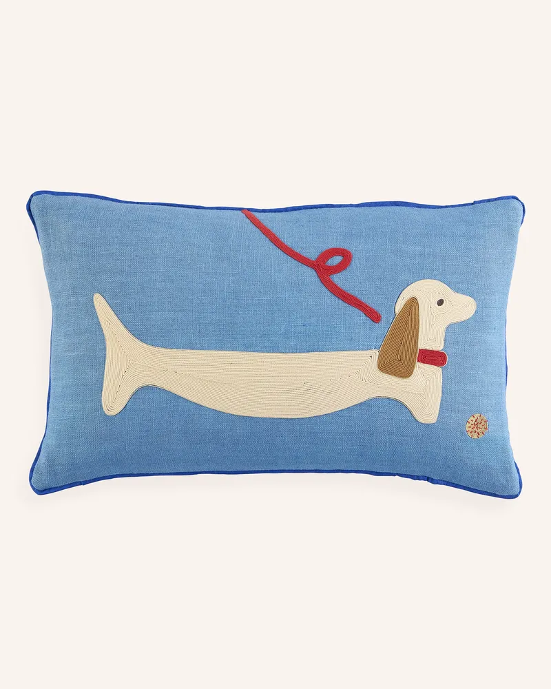 Jonathan Adler Dekokissen PLAYA DACHSHUND mit Glitzergarn Hellblau