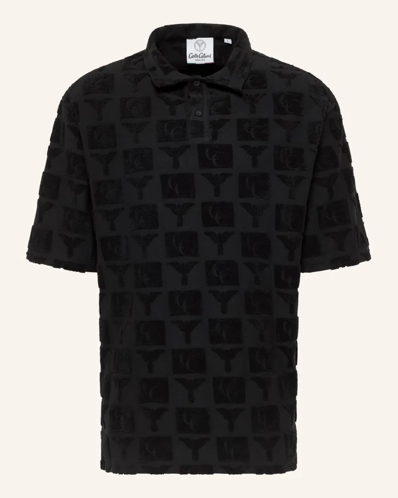 Carlo Colucci Oversize Poloshirt Mit Frotteeinsätzen Echner schwarz Schwarz