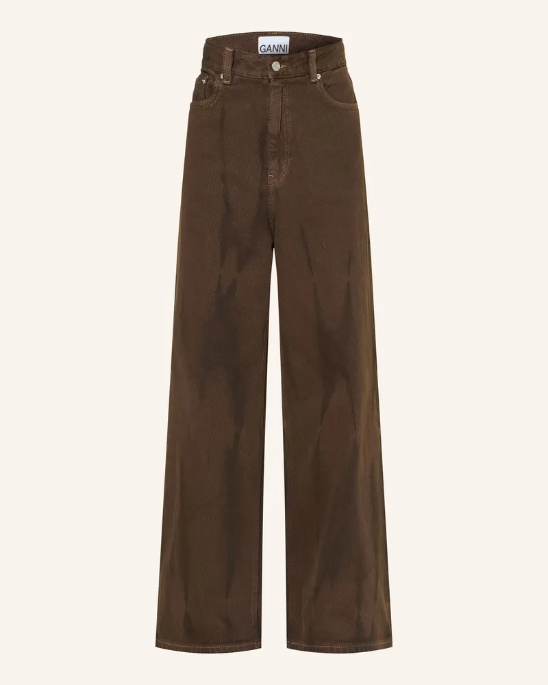Ganni Wide Leg Jeans Dunkelbraun