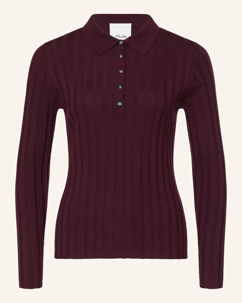ALLUDE Strick-Poloshirt rot Dunkellila