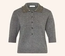 Strick-Poloshirt mit Cashmere und Schmucksteinen