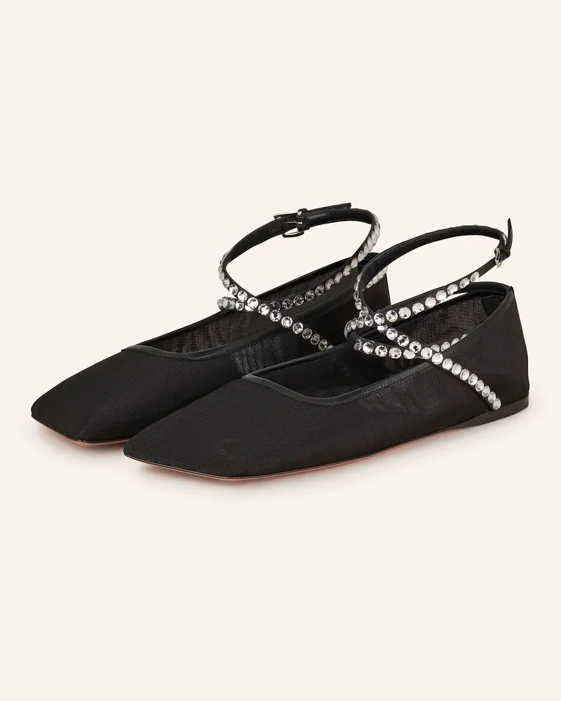 Amina Muaddi Ballerinas ANE mit Schmucksteinen Schwarz