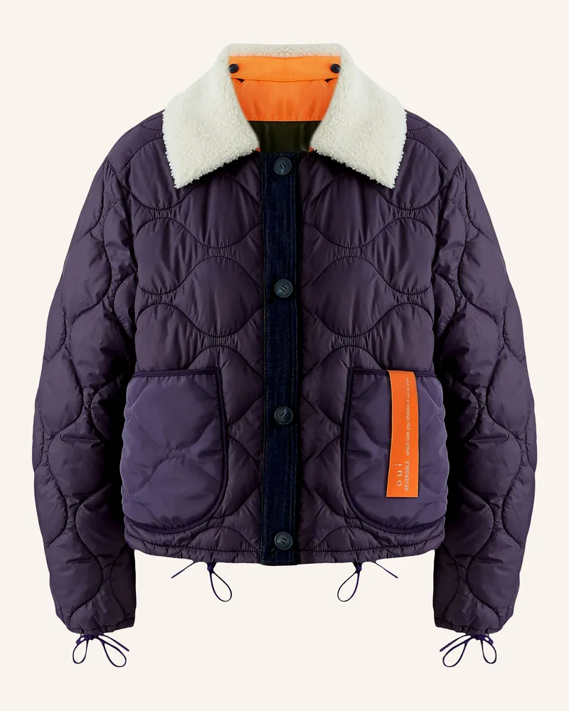 Oui  Steppjacke Zum Wenden Mit Abnehmbarem Kunstfell lila Dunkelblau