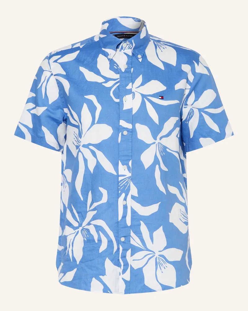 Tommy Hilfiger Kurzarm-Hemd Regular Fit Mit Leinen blau Blau