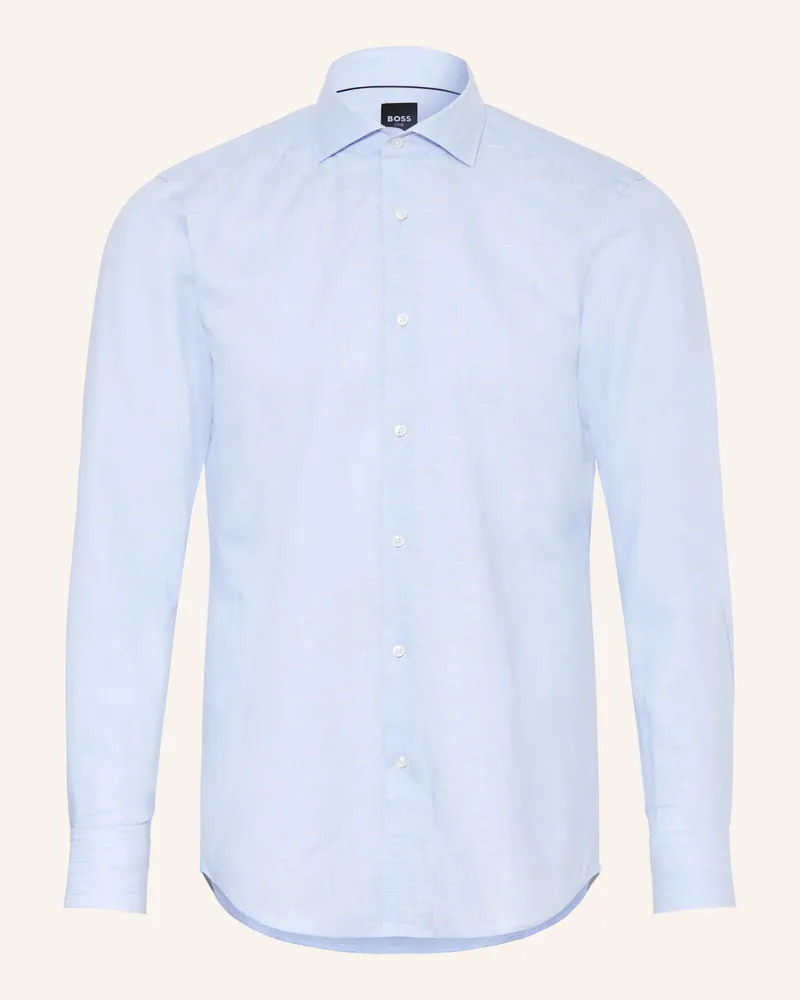 HUGO BOSS Hemd Hank Slim Fit Mit Leinen blau Hellblau