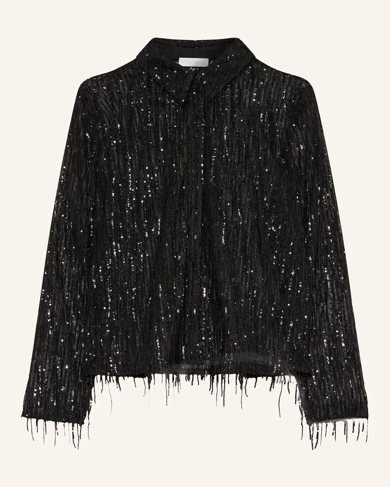 Rich&Royal Hemdbluse aus Mesh mit Pailletten Schwarz