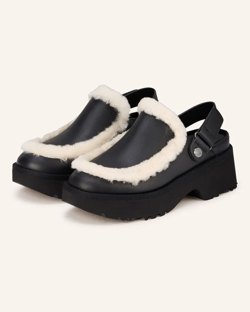 UGG Plateau-Mules ESMEE mit Kunstfell Schwarz