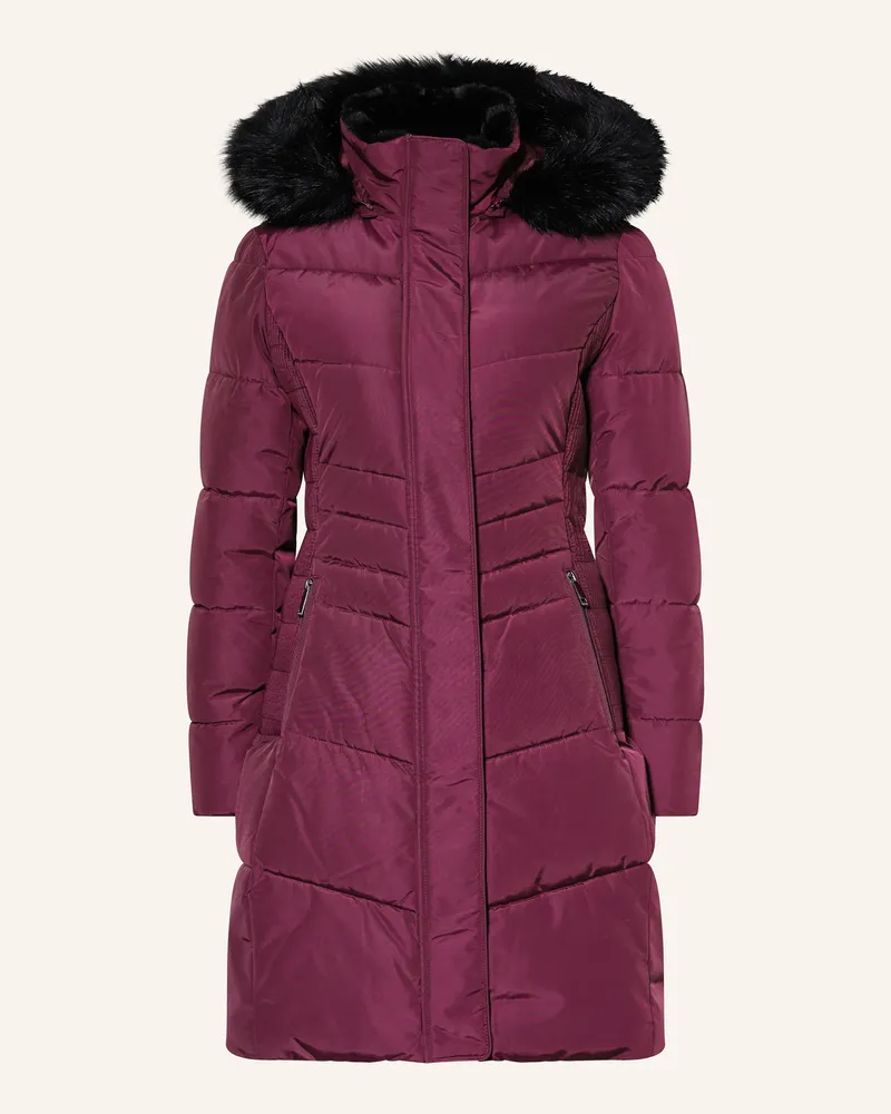 HOBBS London Steppmantel mit Kunstfell und abnehmbarer Kapuze Fuchsia