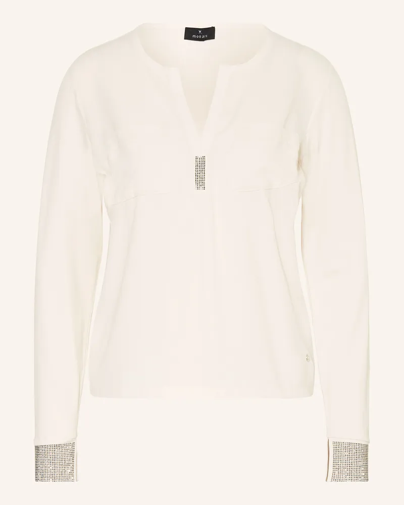 monari Blusenshirt im Materialmix mit Schmucksteinen Ecru