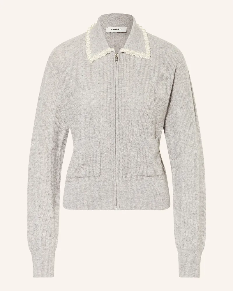 Sandro Strickjacke mit Schmuckperlen Grau