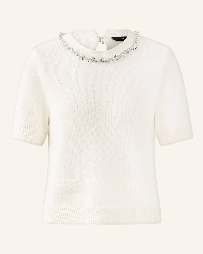 Oui  Strickshirt mit Schmucksteinen Weiss