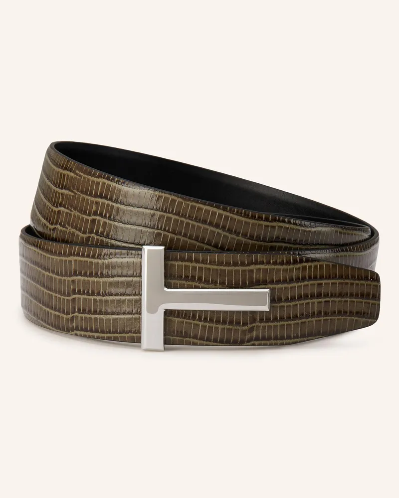 Tom Ford Ledergürtel zum Wenden Oliv