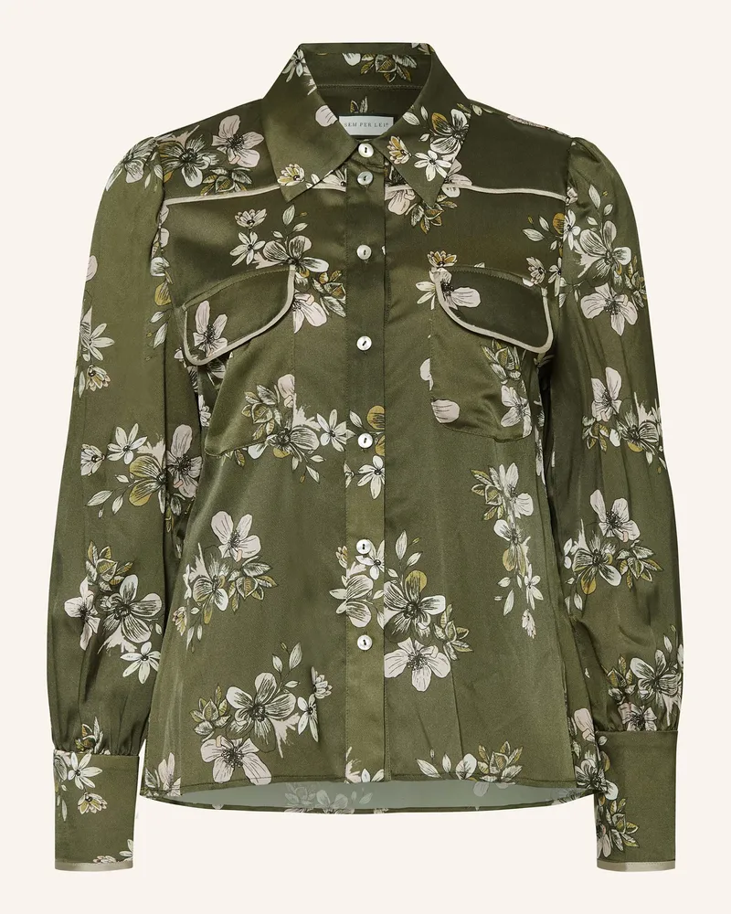 SEM PER LEI Hemdbluse mit Seide Oliv