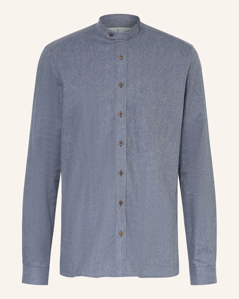 Johann & Johanna Trachtenhemd Tailored Fit mit Stehkragen Blaugrau