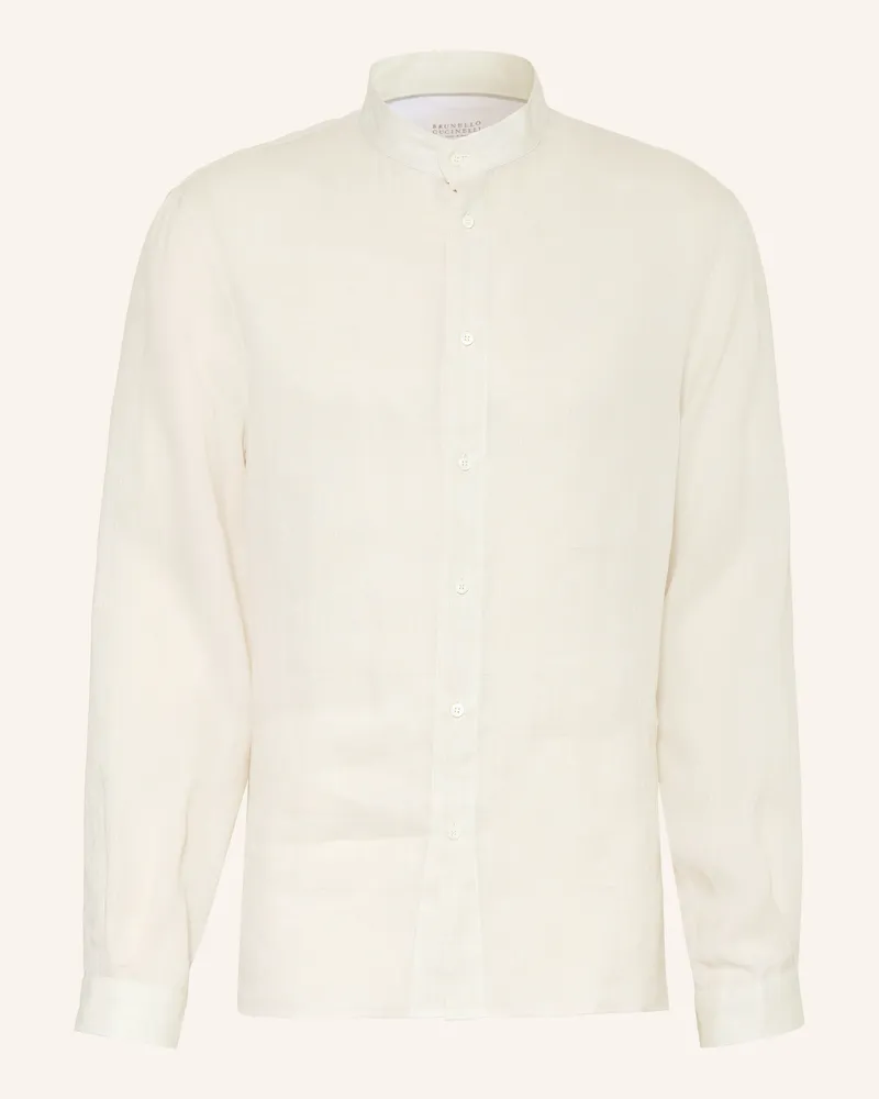 Brunello Cucinelli Leinenhemd Easy Fit Mit Stehkragen weiss Creme