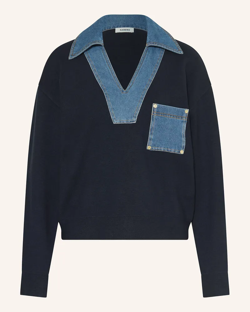 Sandro Pullover im Materialmix Dunkelblau