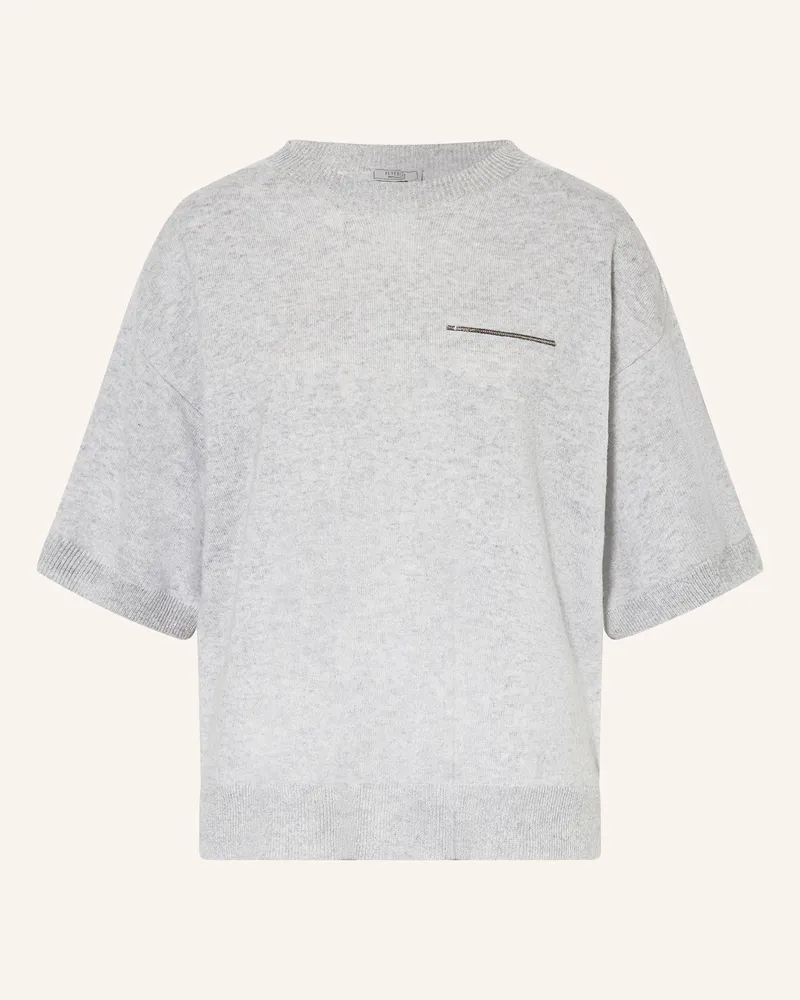Peserico Cashmere-Pullover mit Schmucksteinen Hellgrau