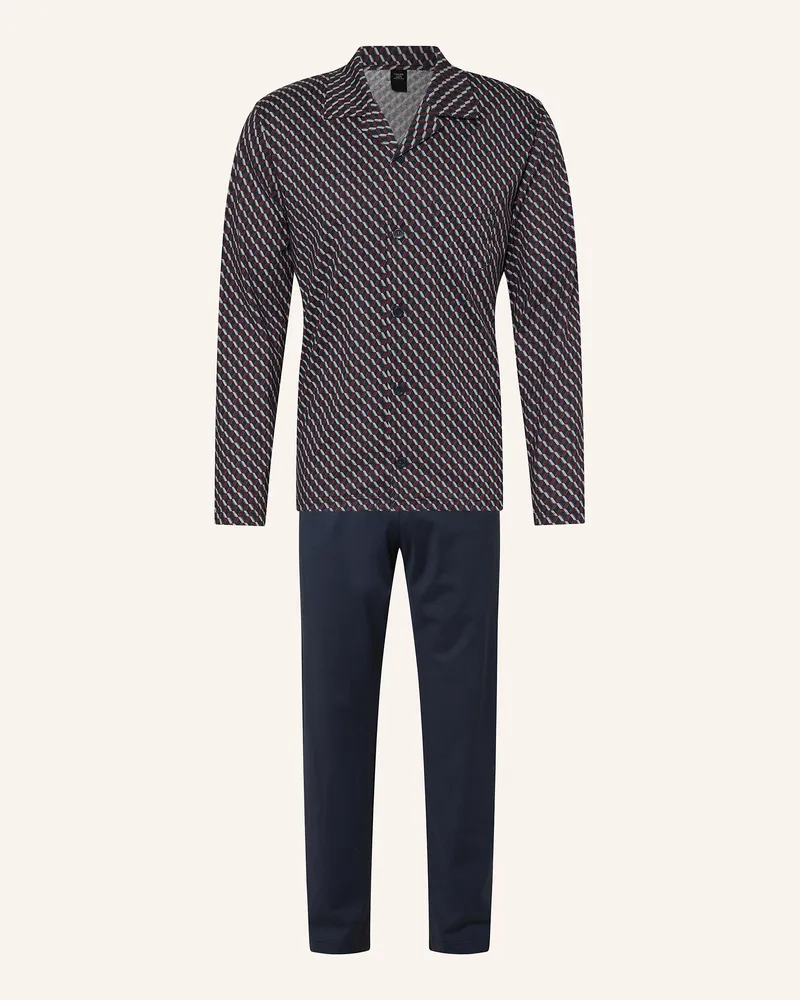 Calida Schlafanzug Relax Imprint rot Dunkelblau