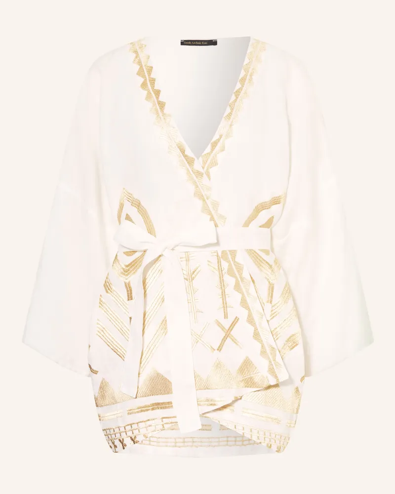 Greek Archaic Kori Damen-Kimono Aus Leinen weiss Weiss