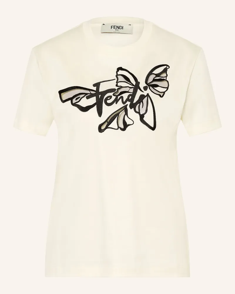 Fendi T-Shirt Mit Stickereien weiss Creme